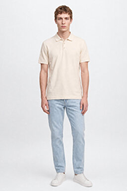 %100 Pamuk Regular Fit Normal Kesim Polo Yaka Tişört - Beige-L2610130614 (görsel 2)