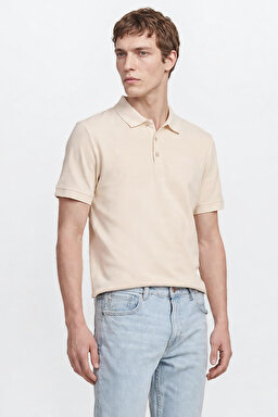 %100 Pamuk Regular Fit Normal Kesim Polo Yaka Tişört - Beige-L2610130614 (görsel 3)
