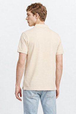 %100 Pamuk Regular Fit Normal Kesim Polo Yaka Tişört - Beige-L2610130614 (görsel 5)