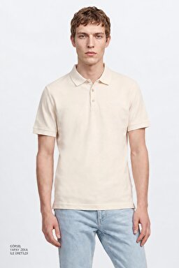 %100 Pamuk Regular Fit Normal Kesim Polo Yaka Tişört - Beige-L2610130614