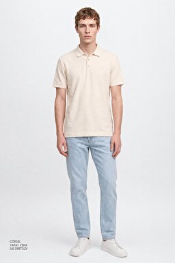 %100 Pamuk Regular Fit Normal Kesim Polo Yaka Tişört - Beige-L2610130614 (görsel 3)