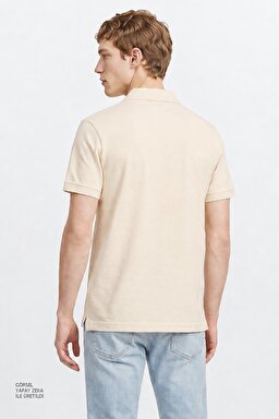 %100 Pamuk Regular Fit Normal Kesim Polo Yaka Tişört - Beige-L2610130614 (görsel 5)