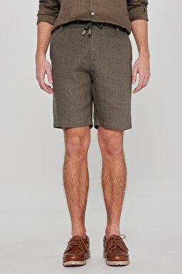 %100 Keten Regular Fit Normal Kesim Cepli Şort - Green-L2610147300 (görsel 3)