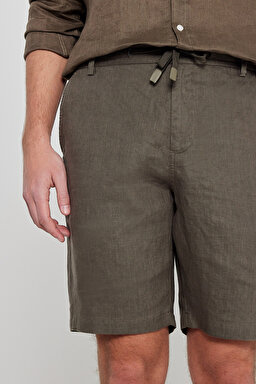 %100 Keten Regular Fit Normal Kesim Cepli Şort - Green-L2610147300 (görsel 5)