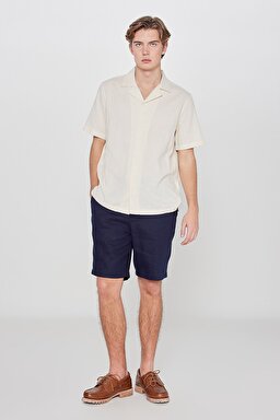%100 Keten Regular Fit Normal Kesim Cepli Şort - Blue-L2610147400