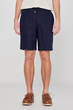 %100 Keten Regular Fit Normal Kesim Cepli Şort - Blue-L2610147400 (görsel 3)