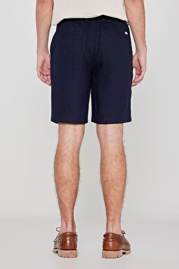 %100 Keten Regular Fit Normal Kesim Cepli Şort - Blue-L2610147400 (görsel 4)