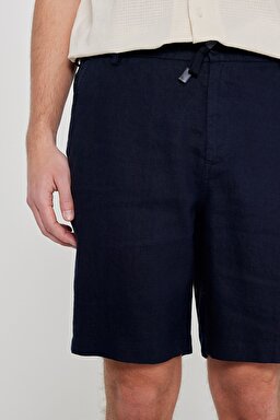 %100 Keten Regular Fit Normal Kesim Cepli Şort - Blue-L2610147400 (görsel 5)