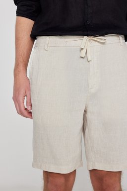%100 Keten Regular Fit Normal Kesim Cepli Şort - Beige-L2610147614 (görsel 5)