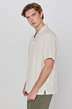 %100 Pamuk Relaxed Fit Rahat Kesim Kısa Kollu Gömlek - Beige-L2610155614