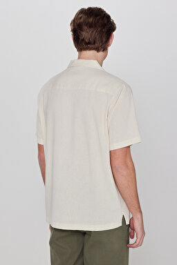 %100 Pamuk Relaxed Fit Rahat Kesim Kısa Kollu Gömlek - Beige-L2610155614 (görsel 5)