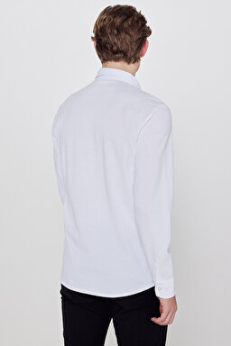 Pamuklu Slim Fit Dar Kesim Klasik Yaka Örme Gömlek - White-L2610157100 (görsel 5)