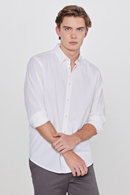 Pamuklu Yumuşak Dokulu Regular Fit Normal Kesim Çizgili Gömlek - White-L2610158100