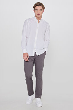Pamuklu Yumuşak Dokulu Regular Fit Normal Kesim Çizgili Gömlek - White-L2610158100 (görsel 3)