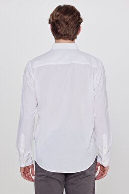 Pamuklu Yumuşak Dokulu Regular Fit Normal Kesim Çizgili Gömlek - White-L2610158100 (görsel 5)