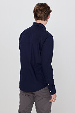Pamuklu Yumuşak Dokulu Regular Fit Normal Kesim Çizgili Gömlek - Navy-L2610158410 (görsel 5)