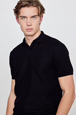 Regular Fit Normal Kesim Polo Yaka Tişört - Black-L2610159001 (görsel 4)