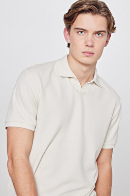 Regular Fit Normal Kesim Polo Yaka Tişört - Beige-L2610159614 (görsel 4)