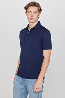Pamuklu Regular Fit Normal Kesim Polo Yaka Tişört - Navy-L2610160410 (görsel 2)