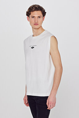 %100 Pamuk Regular Fit Normal Kesim Bisiklet Yaka Kolsuz Tişört - White-L2610176100 (görsel 2)