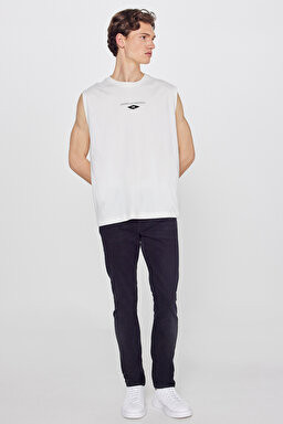 %100 Pamuk Regular Fit Normal Kesim Bisiklet Yaka Kolsuz Tişört - White-L2610176100 (görsel 3)