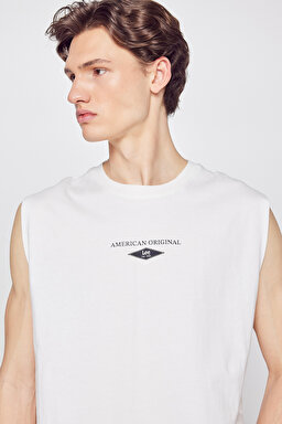 %100 Pamuk Regular Fit Normal Kesim Bisiklet Yaka Kolsuz Tişört - White-L2610176100 (görsel 4)