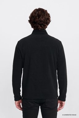 Regular Fit Normal Kesim Yarım Fermuarlı Dik Yaka Gömlek - Black-L2620001001 (görsel 4)
