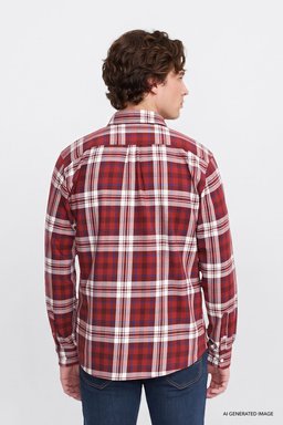 %100 Pamuk Regular Fit Normal Kesim Klasik Yaka Ekose Desenli Gömlek - Red-L2620153600 (görsel 4)