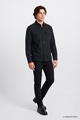 Pamuklu Regular Fit Normal Kesim Klasik Yaka Gömlek Ceket - Anthracita-L2620157003 (görsel 2)