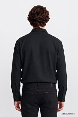 Pamuklu Regular Fit Normal Kesim Klasik Yaka Gömlek Ceket - Anthracita-L2620157003 (görsel 4)