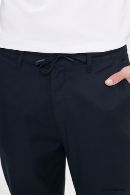 Yumuşak Dokulu Slim Fit Dar Kesim Cepli Esnek Chino Pantolon - Navy-L2620158410 (görsel 5)