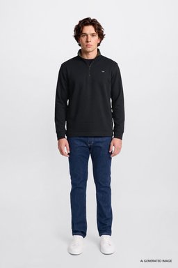Pamuklu Regular Fit Normal Kesim Bisiklet Yaka Logo Detaylı Sweatshirt - Anthracita-L2620159003 (görsel 2)