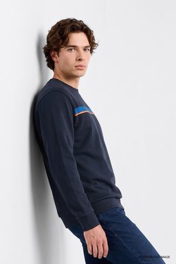 Pamuklu Regular Fit Normal Kesim Bisiklet Yaka Logo Detaylı Sweatshirt - Navy-L2620159410