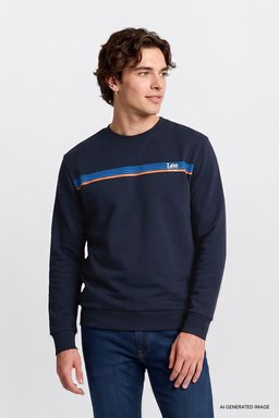 Pamuklu Regular Fit Normal Kesim Bisiklet Yaka Logo Detaylı Sweatshirt - Navy-L2620159410 (görsel 3)