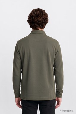 Pamuklu Regular Fit Normal Kesim Bisiklet Yaka Logo Detaylı Sweatshirt - KHAKI-L2620159801 (görsel 4)