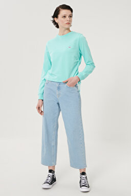 Wide Leg Fit Yüksek Bel Crop Paça Esnek Jean Kot Pantolon - Light Blue-L30SMWJU (görsel 2)
