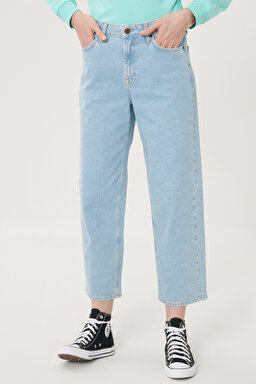 Wide Leg Fit Yüksek Bel Crop Paça Esnek Jean Kot Pantolon - Light Blue-L30SMWJU (görsel 4)