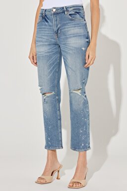 Carol Cropped Straight Fit Yüksek Bel Esnek Jean Kot Pantolon - Mid Indigo-L30U002381