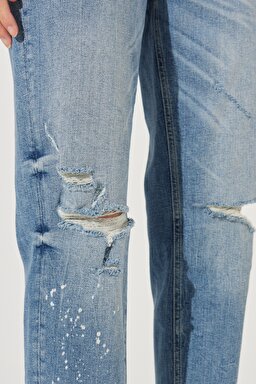 Carol Cropped Straight Fit Yüksek Bel Esnek Jean Kot Pantolon - Mid Indigo-L30U002381 (görsel 6)