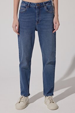 Carol Straight Fit Düz Kesim Yüksek Bel Mavi Esnek Jean Kot Pantolon - Mid Blue-L30U008XT