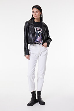 Carol Straight Fit Düz Kesim Yüksek Bel Beyaz Esnek Jean Kot Pantolon - White-L30U013100