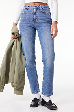 Carol Regular Fit Normal Kesim Yüksek Bel Açık Mavi Esnek Jean Kot Pantolon - Stone-L30U01458 (görsel 3)