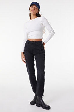 Carol Regular Fit Normal Kesim Yüksek Bel Antrasit Jean Kot Pantolon - Stone-L30U01758 (görsel 2)