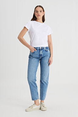 Regular Fit Normal Kesim Yüksek Bel Düz Paça %100 Pamuk Carol Mavi Jean Kot Pantolon - Bleach-L30U021851