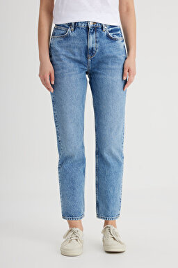 Regular Fit Normal Kesim Yüksek Bel Düz Paça %100 Pamuk Carol Mavi Jean Kot Pantolon - Bleach-L30U021851 (görsel 5)