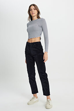 Carol Cropped Straight Fit Yüksek Bel Esnek Jean Kot Pantolon - Black-L30UBF01 (görsel 2)