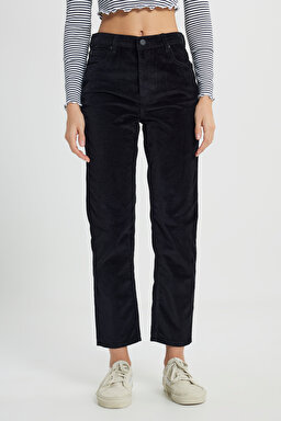 Carol Cropped Straight Fit Yüksek Bel Esnek Jean Kot Pantolon - Black-L30UBF01 (görsel 3)