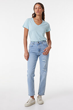 Carol Regular Fit Normal Kesim Yüksek Bel Açık Mavi Esnek Jean Kot Pantolon - Stone Frost-L30UHGB46 (görsel 2)