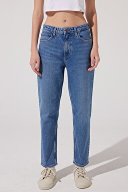 Carol Straight Fit Düz Kesim Yüksek Bel Esnek Jean Kot Pantolon - Mid Wash-L30UHGC05