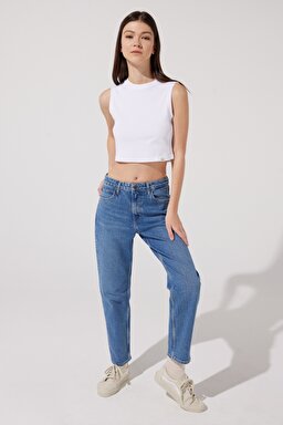 Carol Straight Fit Düz Kesim Yüksek Bel Esnek Jean Kot Pantolon - Mid Wash-L30UHGC05 (görsel 2)